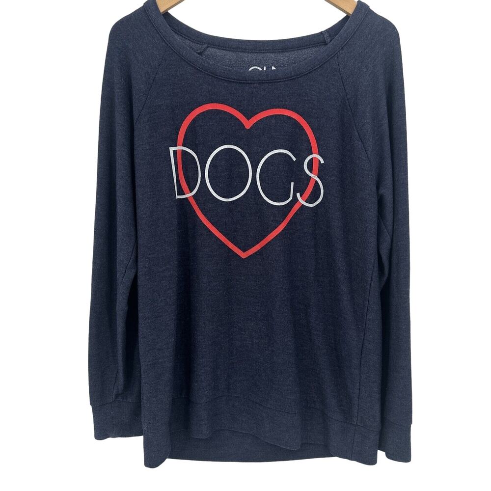 CHASER Sweatshirt Womens Large DOGS Heart Blue Pullover Comfy Long Sleeves‎